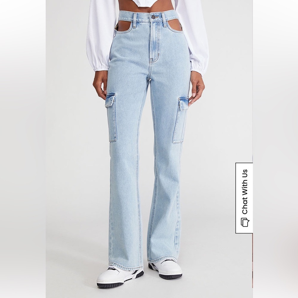Pacsun Cut Out Light Wash Denim Cargo Bootcut Flare Jeans size 25